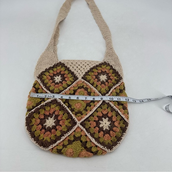 Vintage 70s Boho Hippie Granny Square Crochet Handmade Crossbody Bag Purse - Picture 6 of 8